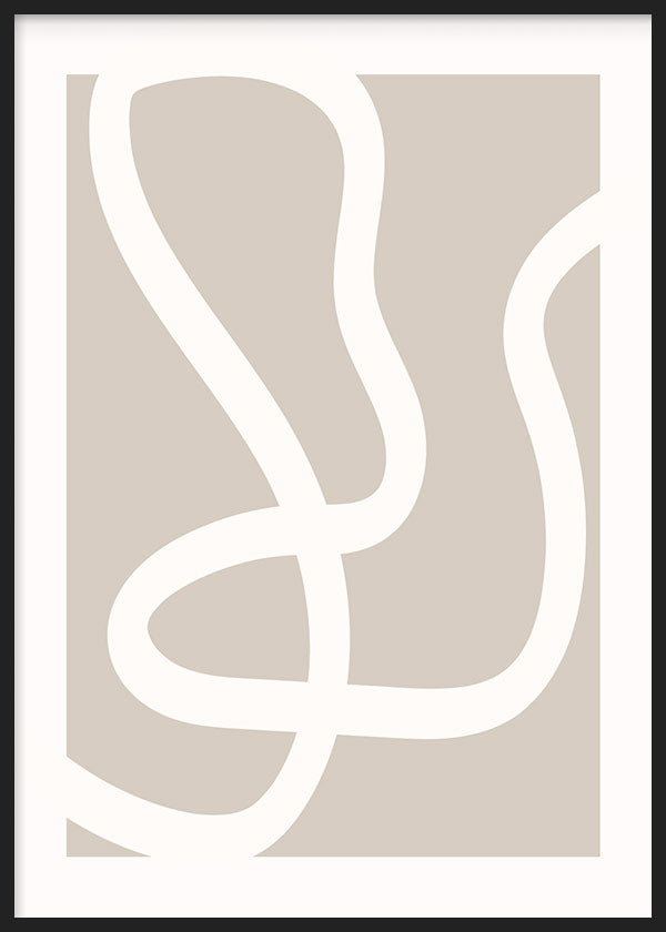 cuadro para lámina decorativa abstracta en colores beige con líneas en blanco. Marco negro