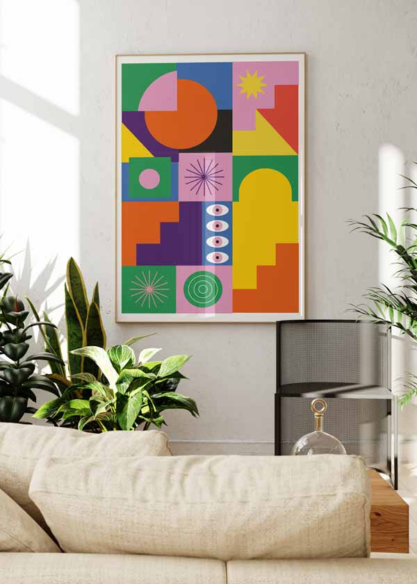decoración con cuadros, ideas - lámina decorativa colorida y geométrica, colección smiley - kuadro