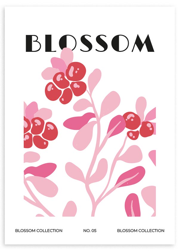 lámina decorativa de flores en ilustración de tonos rosas y fondo blanco