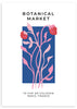lámina decorativa de ilustración de flor en tonos rosas y azules. botanical market.