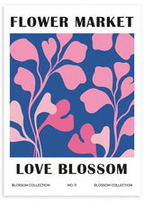 lámina decorativa de ilustración de flores en tonos rosados. Flower Market.