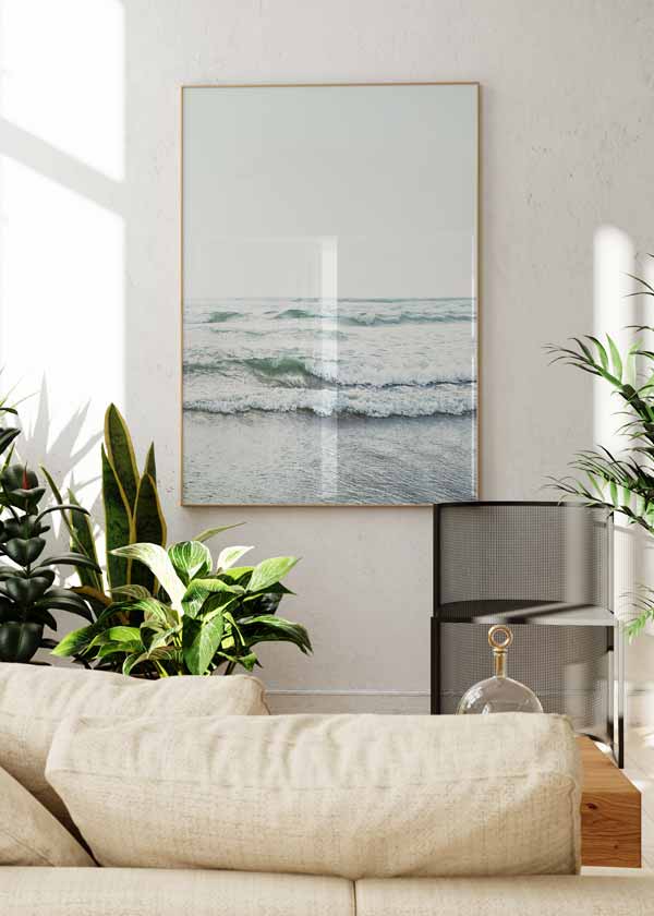 decoración con cuadros, ideas - lámina decorativa de fotografía de mar y olas rompiendo en la playa - kuadro