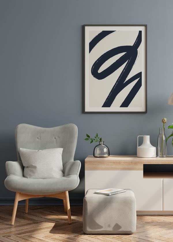 Decoración con cuadros, ideas -  Cuadro moderno y minimalista con brocha azul y fondo beige claro. Una lámina decorativa sencilla que respetará el resto de la decoración al mismo tiempo que destaca en el salón o dormitorio.