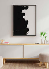 Decoración con cuadros, ideas -  cuadro abstracto con pinceladas gruesas negras sobre fondo blanco. Lámina decorativa.