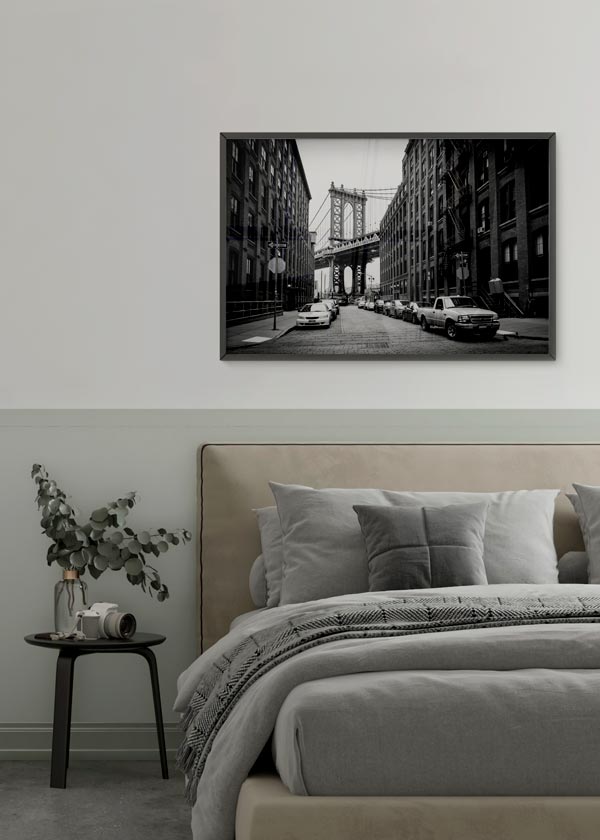 Decoración con cuadros, ideas -  lámina decorativa de foto del puente de Brooklyn en formato apaisado y en blanco y negro