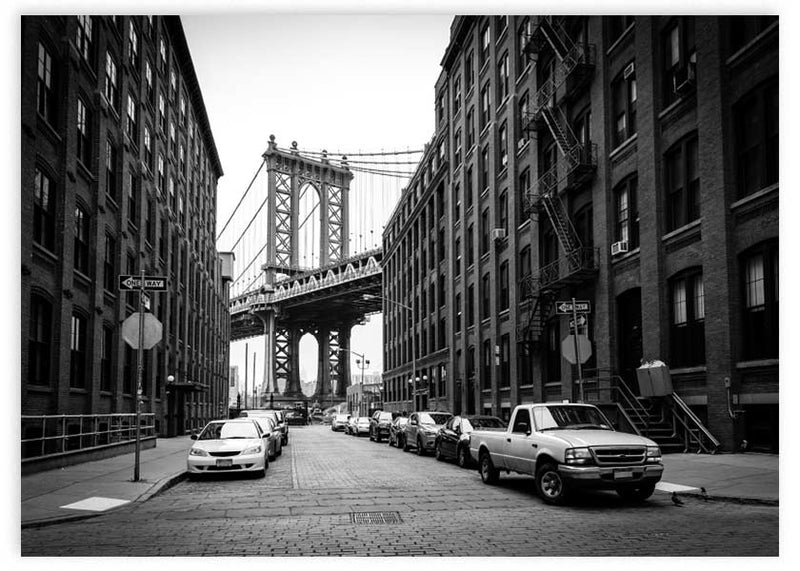 lámina decorativa de foto del puente de Brooklyn en formato apaisado y en blanco y negro
