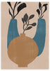 lámina decorativa de ilustración con jarrones en marrón y azul sobre fondo en color tierra, estilo nórdico - kuadro