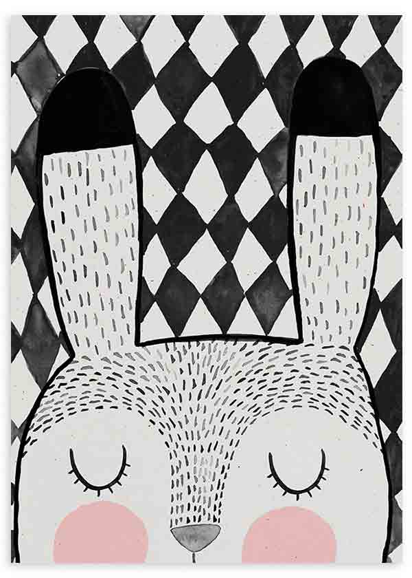 lámina decorativa infantil de ilustración de conejo en blanco y negro - kuadro