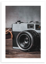 Cuadro de foto de cámara vintage. Marco negro