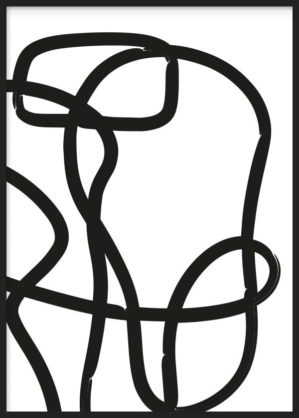 cuadro para lámina decorativa en blanco y negro con líneas efecto pincel. Marco Negro