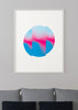Decoración con cuadros, ideas -  cuadro de círculo abstracto y colorido con degradados azules y rosas. Lámina decorativa de círculo abstracto.