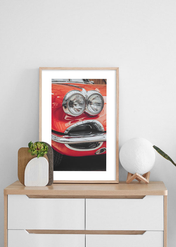 Decoración con cuadros, ideas -  cuadro fotografía coche vintage rojo. Lámina decorativa de foto de coche vintage en rojo