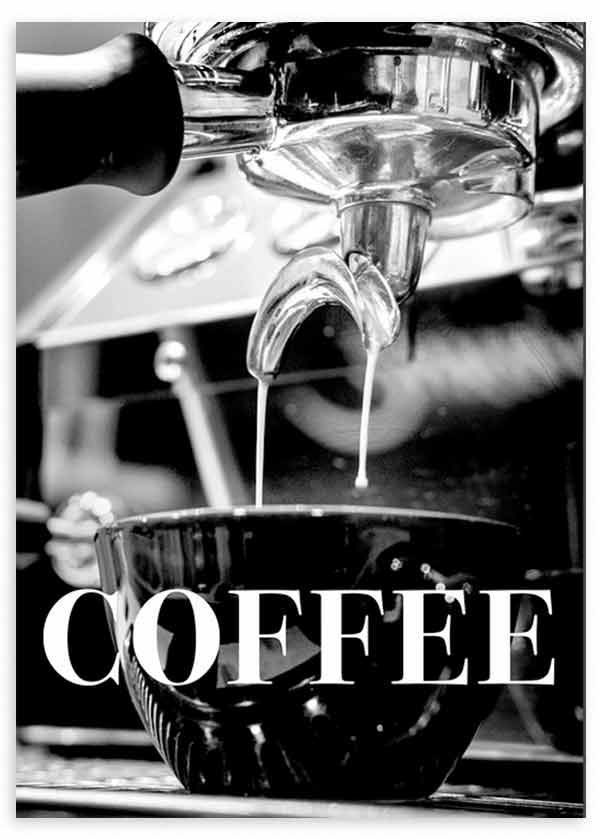 lámina decorativa fotográfica en blanco y negro de café y cafetera - kuadro