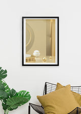 Decoración con cuadros, ideas -  cuadro 3D con objetos geométricos en tonos oro. Lámina decorativa.