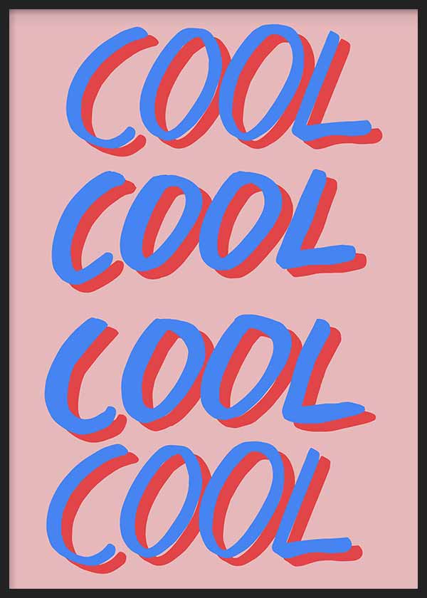 cuadro lámina decorativa de ilustración colorida y palabra "cool" en tonos rosas y azules - kuadro
