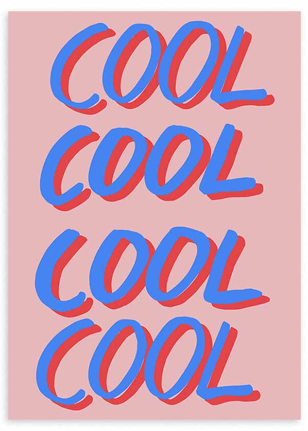 lámina decorativa de ilustración colorida y palabra "cool" en tonos rosas y azules - kuadro