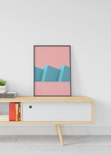 Decoración con cuadros, ideas -  cuadro 3D con objetos cuadrados en colores azul y rosa pastel. Lámina decorativa.