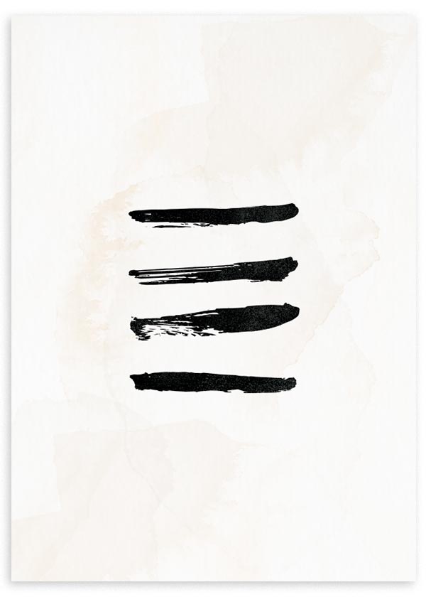 Cuadro abstracto y minimalista, blanco y negro, Posters, Prints, & Visual Artwork, 4 Brochas Negras