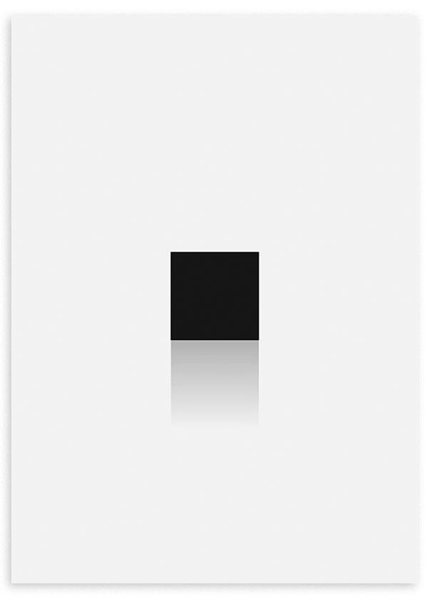 cuadro geométrico y minimalista de cuadrado negro y fondo blanco. Lámina decorativa.