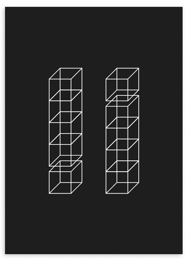 lámina decorativa minimalista y geométrica en blanco y negro con predominancia de color negro