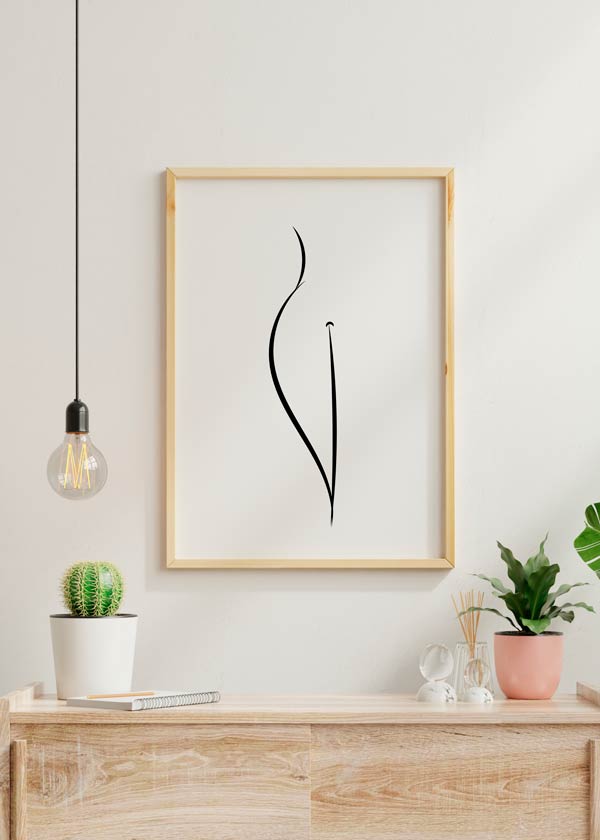 Decoración con cuadros, ideas -  cuadro femenino abstracto y minimalista en blanco y negro. Lámina decorativa.