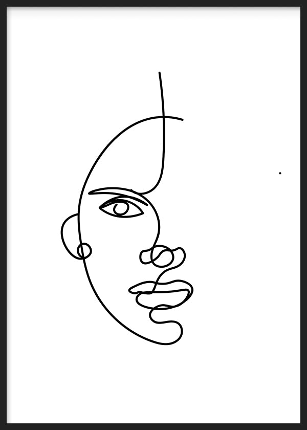 lámina decorativa cuadro de cara de mujer abstracto y en blanco y negro. Ilustración cara de mujer. Lámina decorativa.