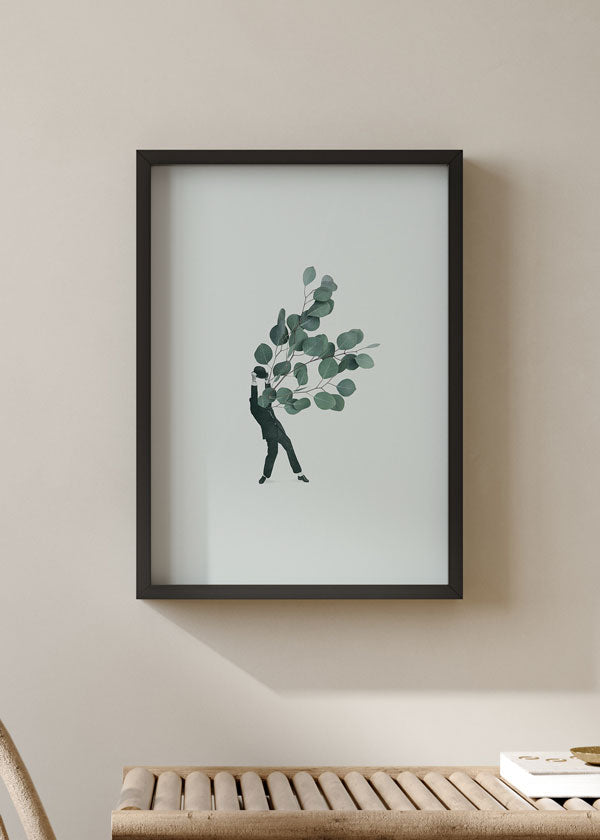 decoración con cuadros, ideas - lámina decorativa collage de hombre y plantas fondo verde, vintage - kuadro