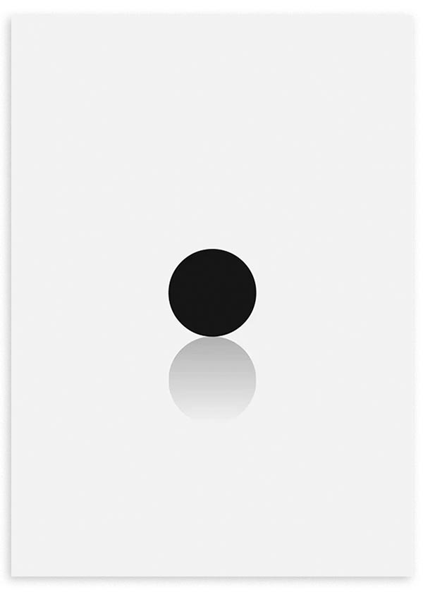 cuadro geométrico y minimalista de esfera negra en fondo blanco. Lámina decorativa.