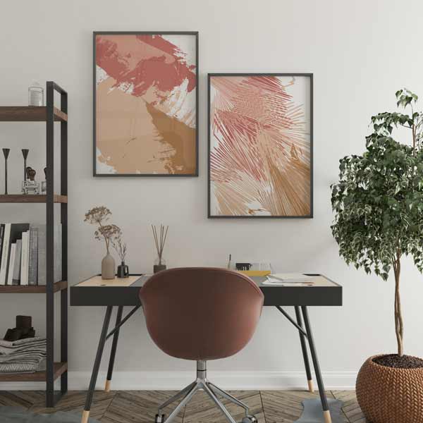 Decoración con cuadros, mural -  cuadro abstracto moderno con pinceladas en colores cálidos. Lámina decorativa abstracta y moderna.