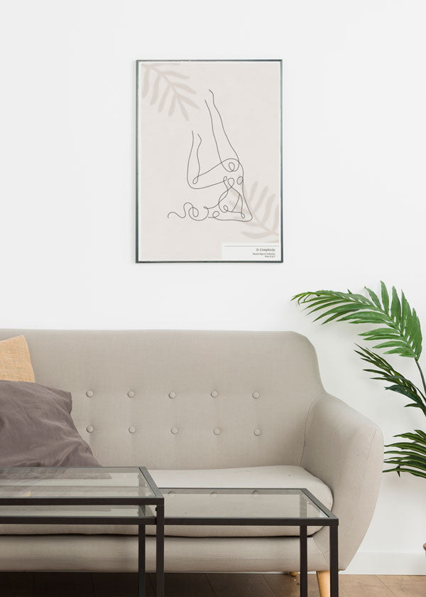 Decoración con cuadros, ideas -  cuadro de ilustración de mujer yoga color beige. Lámina decorativa.