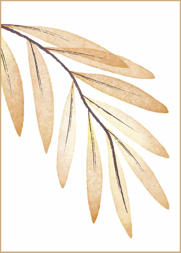 cuadro para lámina decorativa de rama con hojas en tonos marrones. ilustración floral. Marco negro