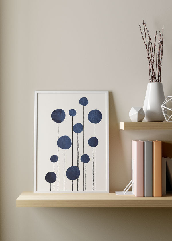 Decoración con cuadros, ideas -  lámina decorativa abstracta de flores azules. Ilustración abstracta de flores