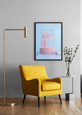 Decoración con cuadros, ideas -  cuadro 3D con flor en color rosa pastel y fondo azul pastel. Lámina decorativa.
