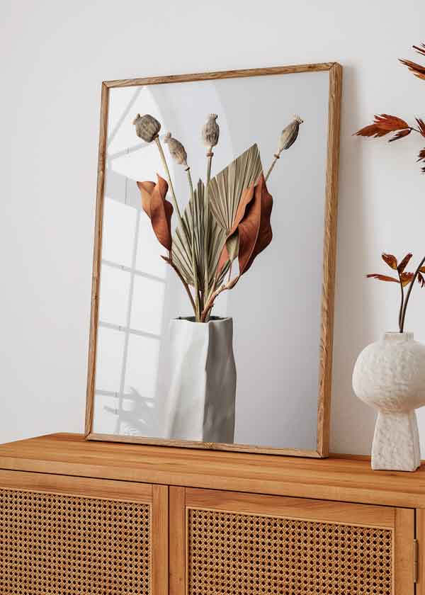 decoración con cuadros, ideas - lámina decorativa de fotografía de flores y jarrón sobre fondo gris, botánico - kuadro