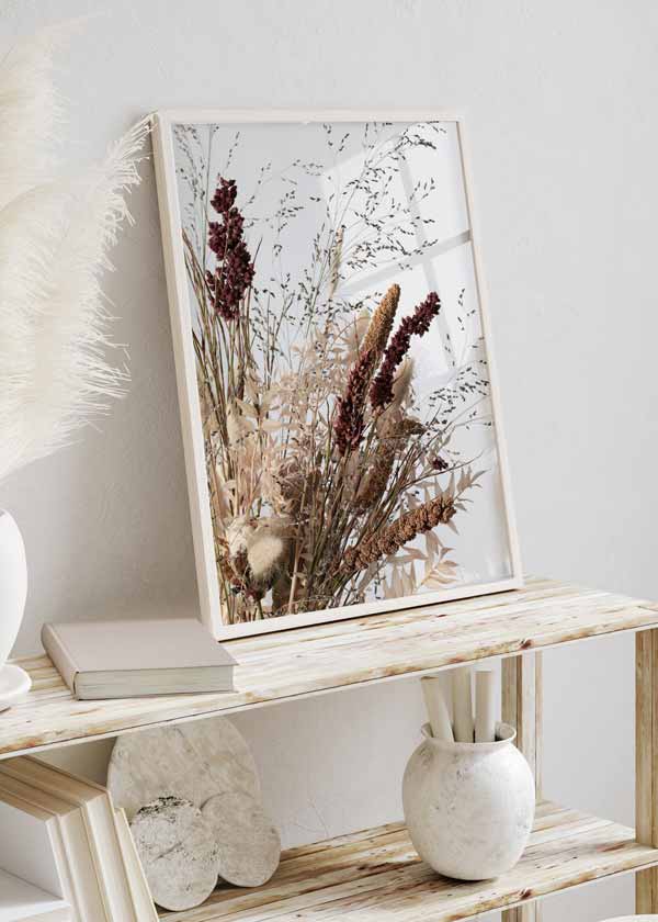 decoración con cuadros, ideas - lámina decorativa de fotografía de flores secas, estilo botánico - kuadro