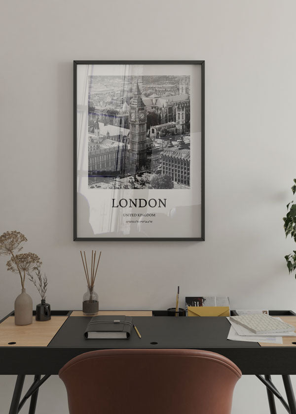 Decoración con cuadros, ideas -  cuadro ciudad de Londres. Lámina decorativa de Londres en blanco y negro.