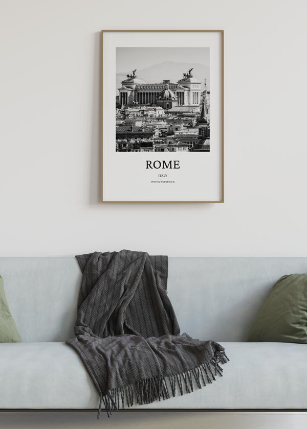 Decoración con cuadros, ideas -  cuadro ciudad de Roma. Lámina decorativa de Roma en blanco y negro.