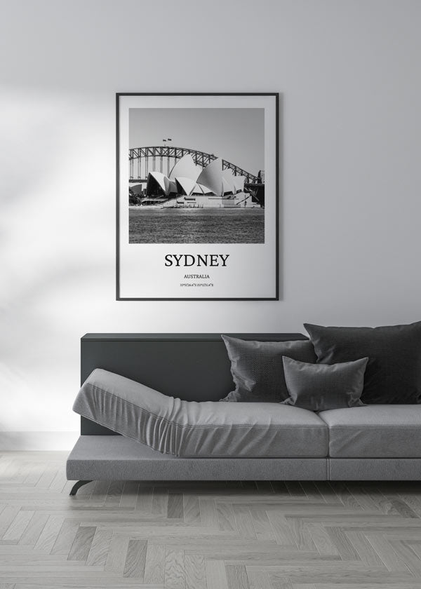 Decoración con cuadros, ideas -  cuadro ciudad de Sidney. Lámina decorativa de Sidney en blanco y negro.
