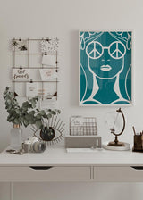 Decoración con cuadros, ideas -  lámina decorativa de ilustración hippie en color azul aguamarina