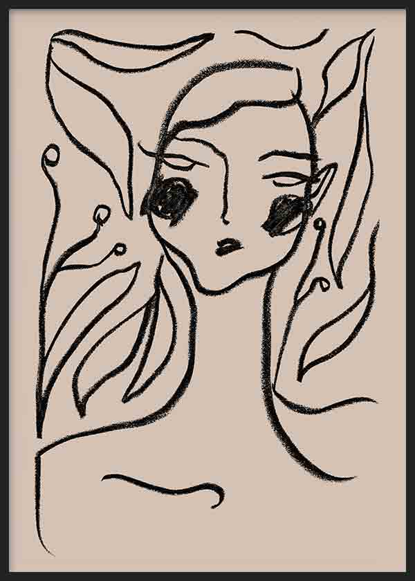 cuadro lámina decorativa abstracta de ilustración de mujer sobre fondo beige - kuadro