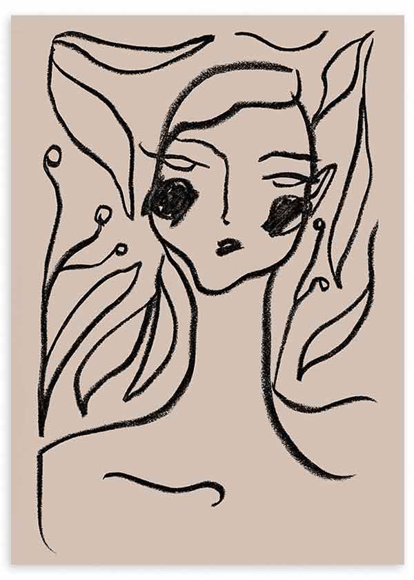 lámina decorativa abstracta de ilustración de mujer sobre fondo beige - kuadro