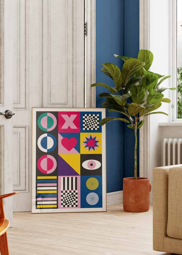 decoración con cuadros, ideas - lámina decorativa colorida y geométrica - kuadro