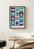decoración con cuadros, ideas - lámina decorativa de ilustración colorida y geométrica en colores rosa y azules - kuadro