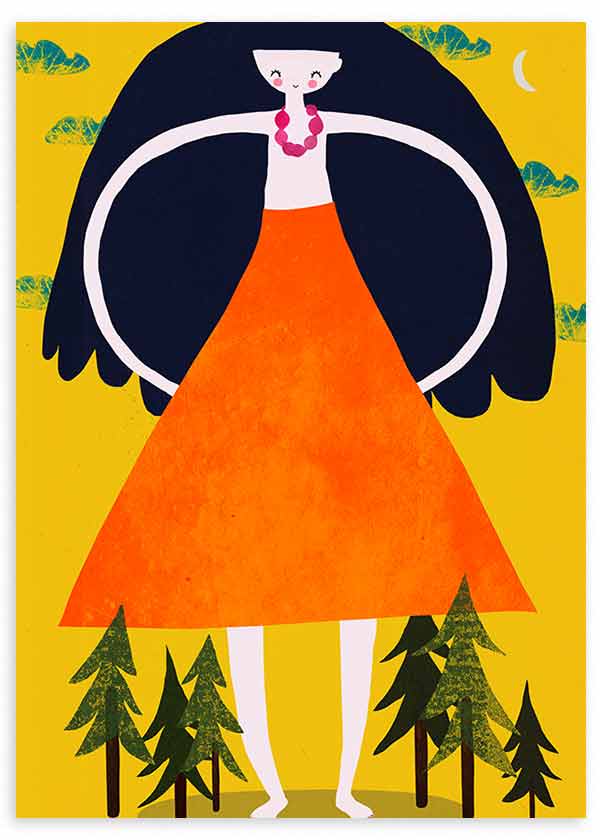 lámina decorativa infantil y colorida de ilustración de niña con pelo largo - kuadro