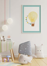 Decoración con cuadros, ideas -  cuadro infantil con globo aerostático amarillo. Lámina decorativa con ilustración infantil.