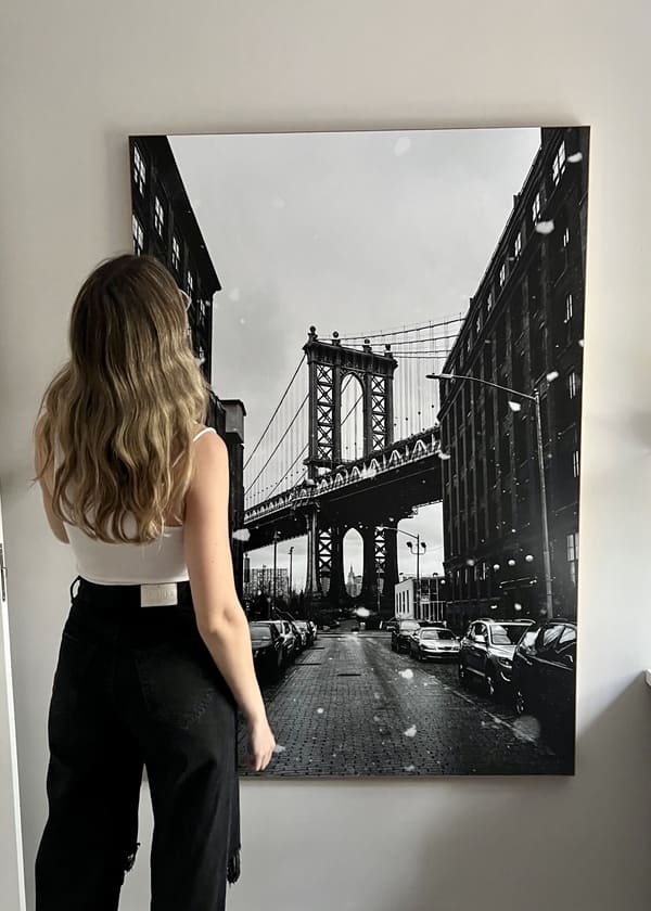 Decoración con cuadros, ideas - lámina decorativa fotográfica de puente de brooklyn en blanco y negro