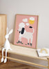 decoración con cuadros, ideas - lámina decorativa infantil de ilustración de perro blanco y sol, fondo rosa - kuadro