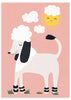 lámina decorativa infantil de ilustración de perro blanco y sol, fondo rosa - kuadro