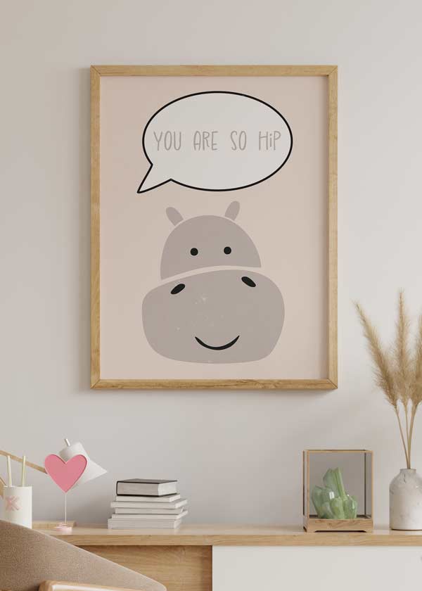 decoración con cuadros, ideas - lámina decorativa infantil de hipopotamo y frase - kuadro