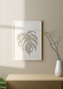 Decoración con cuadros, ideas -  lámina decorativa nórdica con hoja en beige y fondo blanco